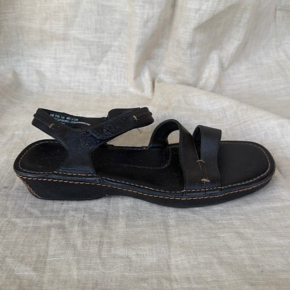 Timberland Sandals 8.5M Black Leather Smart Comfort System Contrast Stitching